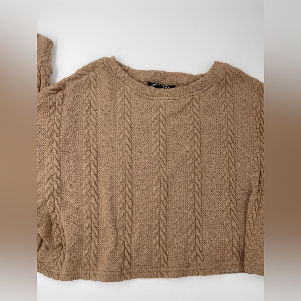 Drop shoulder cable knit top